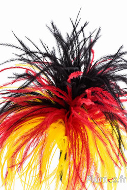 Pluim struisvogel met ring - hoogte 20-23 cm - zwart-rood-geel